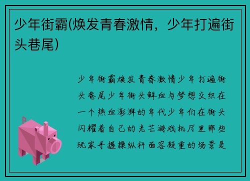 少年街霸(焕发青春激情，少年打遍街头巷尾)